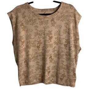 Aerie Size Xs Boxy Oversized Neutral Top Blouse Short Sleeves Tropical Animals